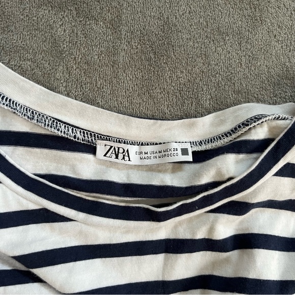 Zara Women's Knotted Short Sleeve Crop Top In Navy Stripe Size Medium - Picture 5 of 5
